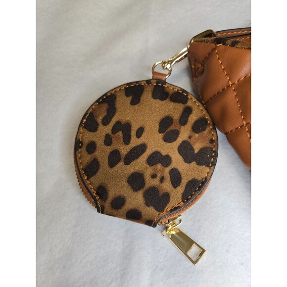 Leopard Print Quilted Brown Faux Leather Waist Bag & Coin Pouch - Picture 3 of 6
